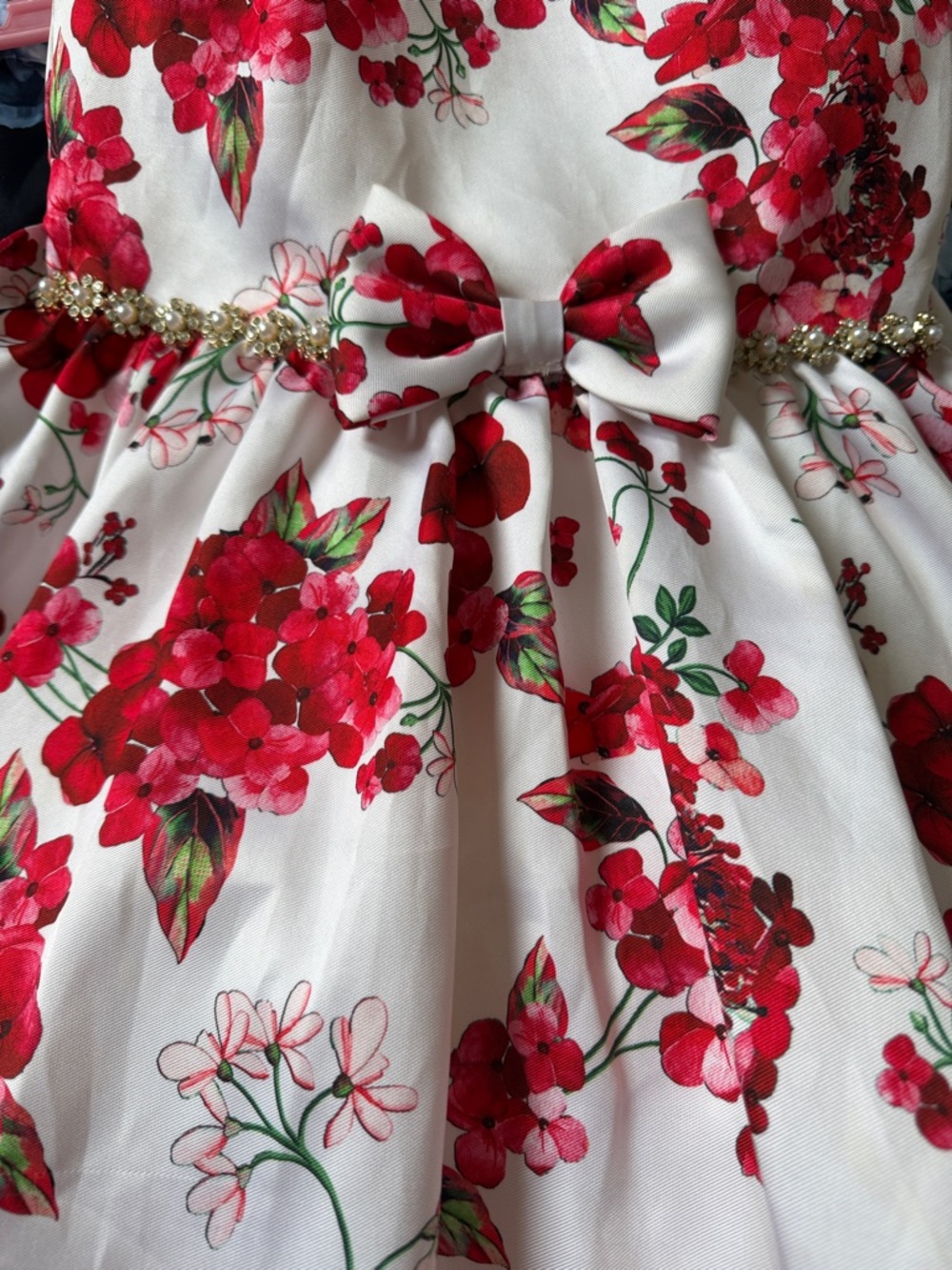 Red Floral Tulle Hem Girls' Dress - Picture 3 of 5